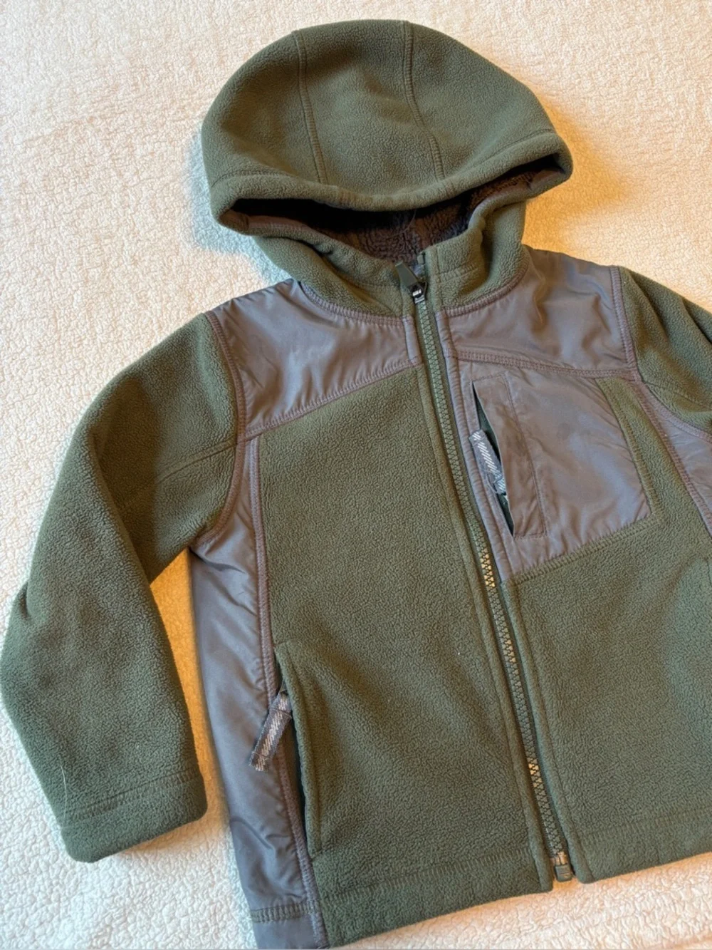 Lands End Olive Green Hooded Full Zip Fleece Jacket, Size 3T